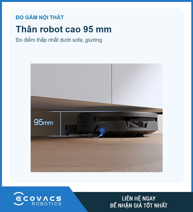 T80 Max Omni màu đen đi dưới tủ với mốc chiều cao thân máy 95 mm