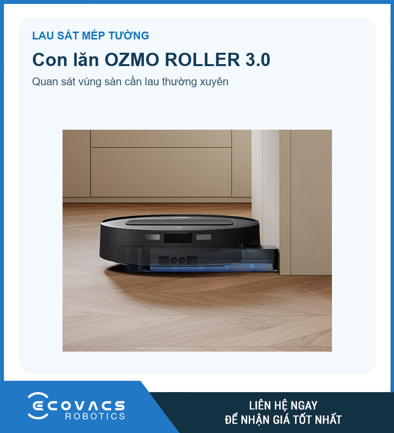 Robot T80 Max Omni màu đen đưa con lăn lau sát mép tường