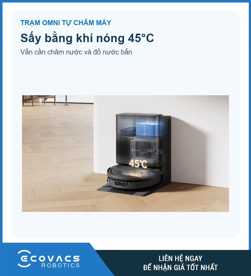 Trạm OMNI màu đen của T80 Max Omni với minh họa sấy khí nóng 45 độ C