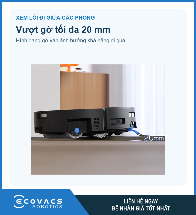 Robot T80 Max Omni màu đen vượt qua gờ cửa minh họa mốc 20 mm