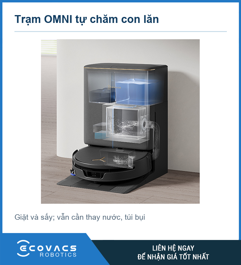 Trạm OMNI màu đen của T90S Pro Omni với khu vực giặt con lăn