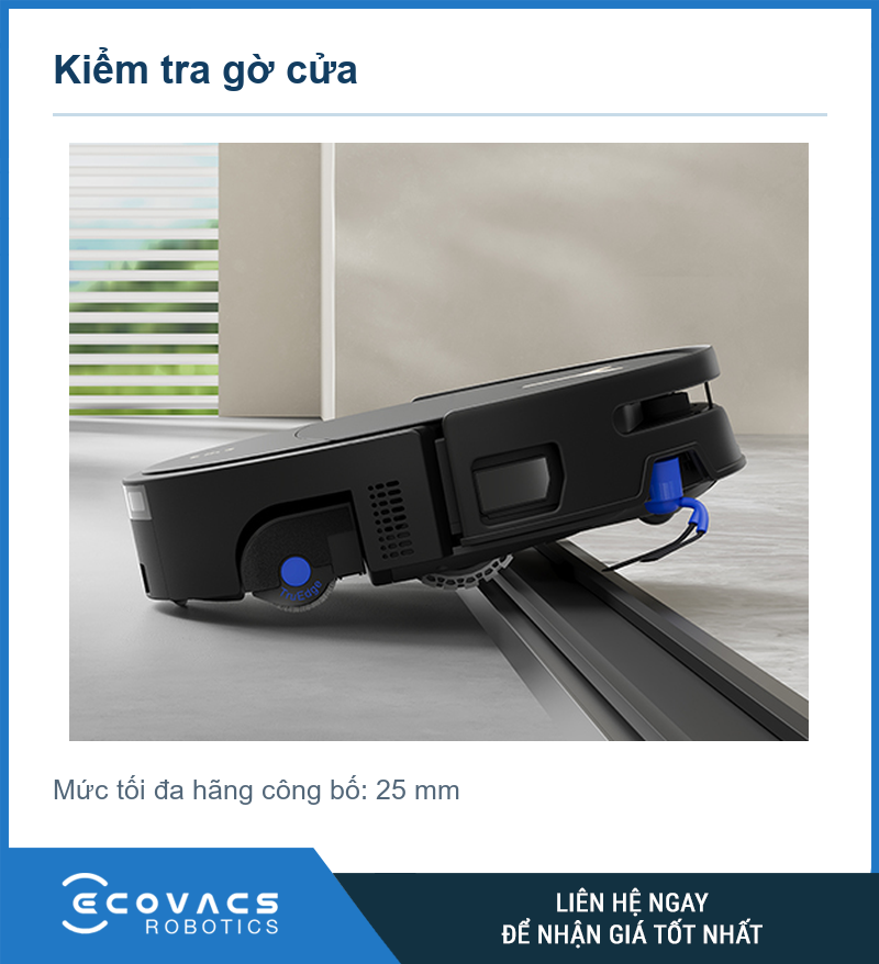 Bánh xe T90S Pro Omni màu đen đi qua gờ cửa trong ảnh hãng