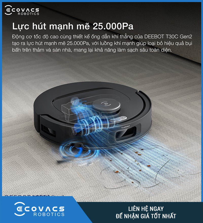 Ecovacs Deebot T30C Gen 2 Trắng/Đen - Robot hút bụi lau nhà