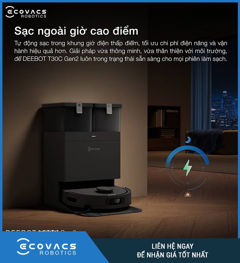 Ecovacs Deebot T30C Gen 2 Trắng/Đen - Robot hút bụi lau nhà