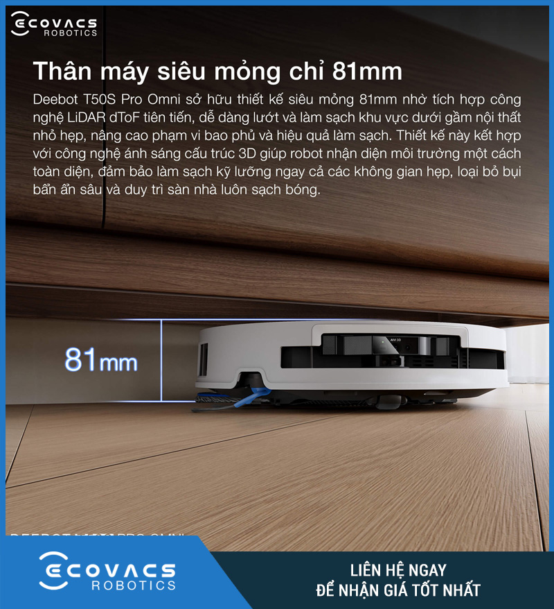 Ecovacs T50S Pro Omni Trắng/Đen - Robot hút bụi lau nhà