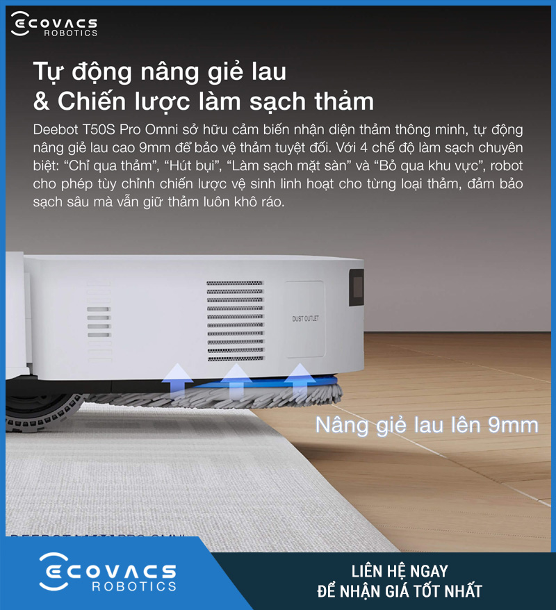 Ecovacs T50S Pro Omni Trắng/Đen - Robot hút bụi lau nhà