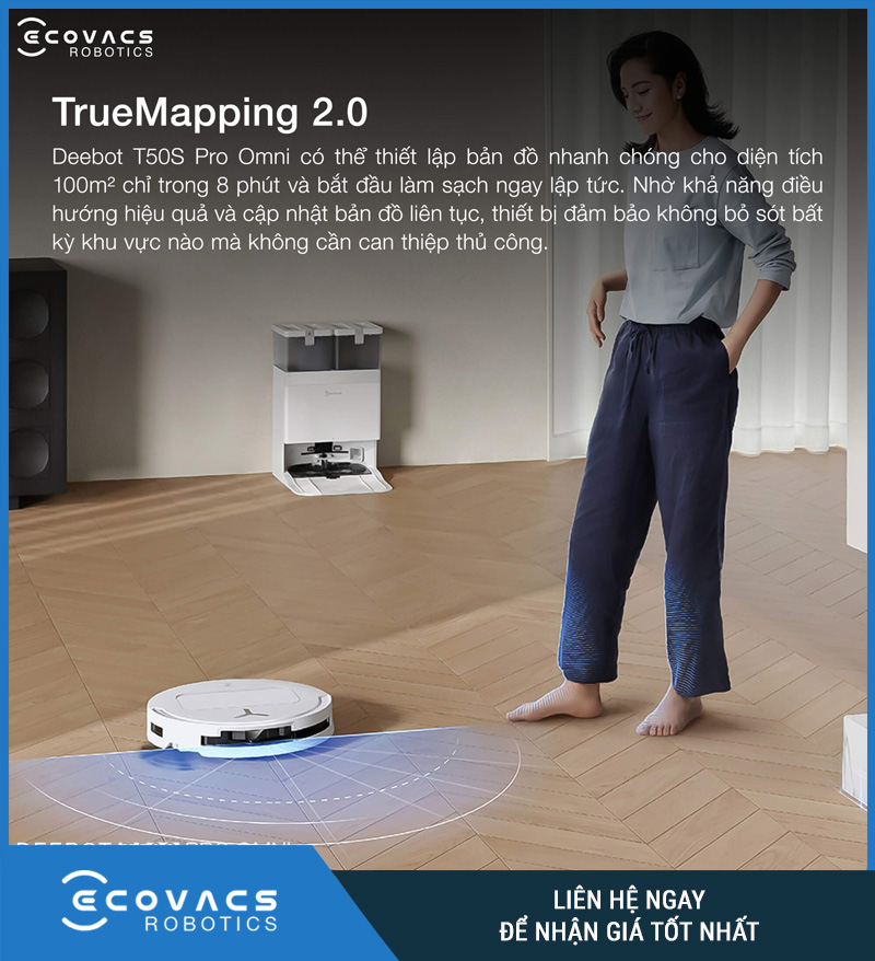 Ecovacs T50S Pro Omni Trắng/Đen - Robot hút bụi lau nhà