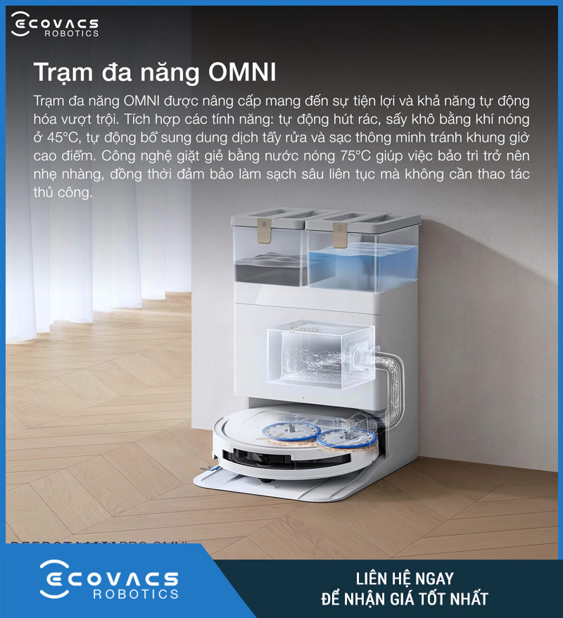 Ecovacs T50S Pro Omni Trắng/Đen - Robot hút bụi lau nhà